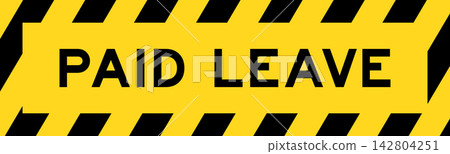 Yellow and black color with line striped label banner with word paid leave 142804251