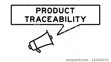 Megaphone icon with speech bubble in word product traceability on white background 142804254