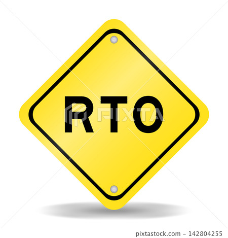 Yellow color transportation sign with word RTO (abbreviation of recovery time objective) on white background 142804255