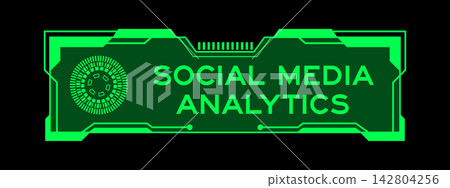 Futuristic hud banner that have word social media analytics on user interface screen on green background 142804256
