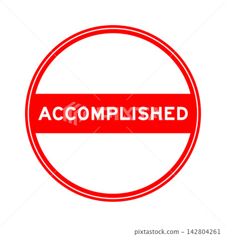 Red color round seal sticker in word accomplished on white background Red color round seal sticker in word accomplished on white background 142804261