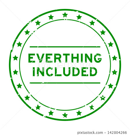 Grunge green everything included word round rubber seal stamp on white background Grunge green everything included word round rubber seal stamp on white background 142804266