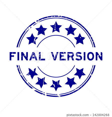 Grunge blue final version word with star icon round rubber seal stamp on white background Grunge blue final version word with star icon round rubber seal stamp on white background 142804268