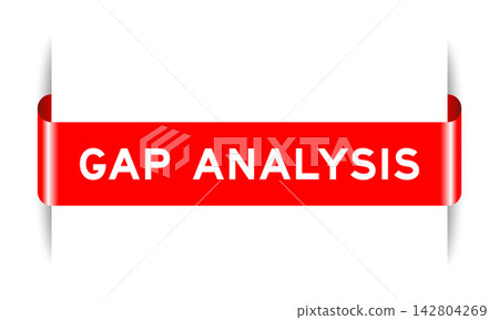 Red color inserted label banner with word gap analysis on white background Red color inserted label banner with word gap analysis on white background 142804269
