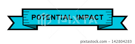 Ribbon label banner with word potential impact in blue color on white background 142804283