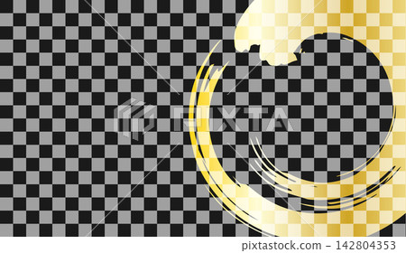 Japanese pattern: A background of gold circles and black and white checkered patterns drawn with a brush. Japanese pattern: A background of gold circles and black and white checkered patterns drawn with a brush. 142804353