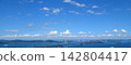 The Seto Ohashi Bridge (a bridge connecting Okayama and Kagawa prefectures) spans the Seto Inland Sea against a backdrop of blue sky. 142804417