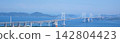The Seto Ohashi Bridge (a bridge connecting Okayama and Kagawa prefectures) spans the Seto Inland Sea against a backdrop of blue sky. 142804423