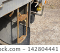 Footrest for climbing onto and off a truck bed: Image of accident prevention and safety inspection. 142804441