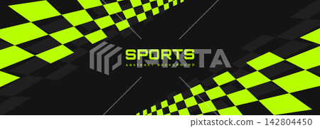 Abstract sport racing background with black and bright lime green diagonal checkerboard flag shapes. Abstract sport racing background with black and bright lime green diagonal checkerboard flag shapes. 142804450