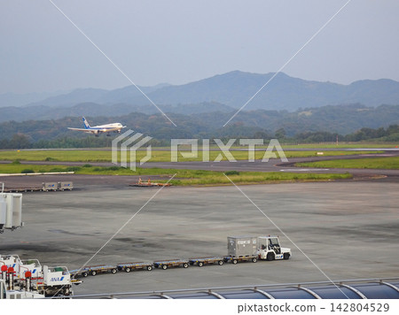 一架全日空飛機正在最後進場,可以看到高松機場(香川縣)的停機坪。 一架全日空飛機正在最後進場,可以看到高松機場(香川縣)的停機坪。 142804529