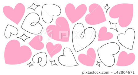 Cute Pink and Line Art Hearts Doodle Set Vector Cute Pink and Line Art Hearts Doodle Set Vector 142804671
