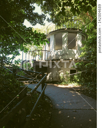 Sarushima's nostalgic observation deck, bathed in dappled sunlight and lush greenery. Sarushima's nostalgic observation deck, bathed in dappled sunlight and lush greenery. 142804689