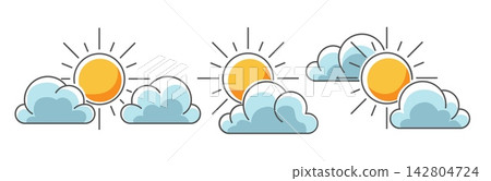 Sun and clouds icon set Sun and clouds icon set 142804724