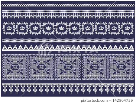 White antique lace trim material set (edging, border, craft-style decoration) White antique lace trim material set (edging, border, craft-style decoration) 142804739