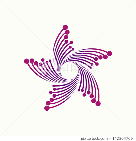 Abstract purple star starburst motif with dynamic swirling lines and dotted edges isolated on white, ideal for modern branding and decoration luxury. Abstract purple star starburst motif with dynamic swirling lines and dotted edges isolated on white, ideal for modern branding and decoration luxury. 142804760