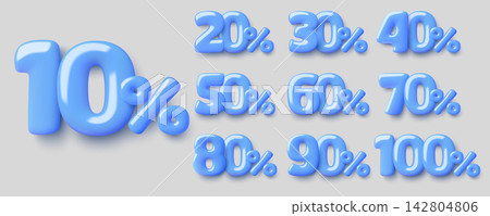 3D blue numbers with percentage sign discount set from 10 to 100 percent off sale 3D blue numbers with percentage sign discount set from 10 to 100 percent off sale 142804806