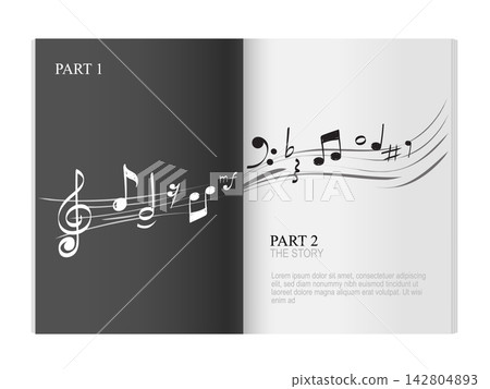 Open book spread template with music notes and treble clef vector illustration Open book spread template with music notes and treble clef vector illustration 142804893