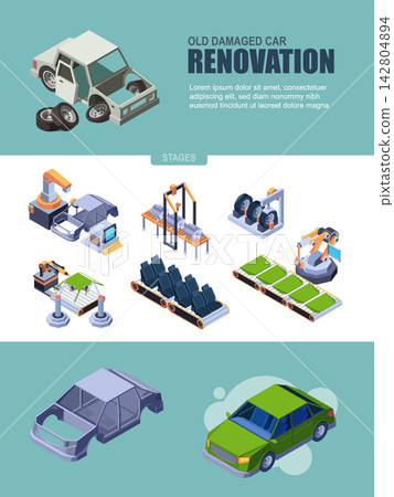 Old damaged car renovation stages infographic poster template vector illustration Old damaged car renovation stages infographic poster template vector illustration 142804894