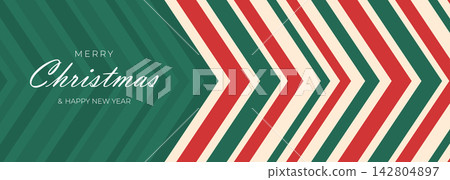 Merry Christmas and Happy New Year horizontal banner with abstract green and red chevron zigzag stripes 142804897