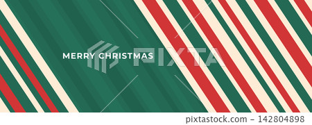 Merry Christmas banner design with abstract diagonal red and green candy cane stripes 142804898