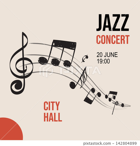Jazz Concert poster template with treble clef and music notes vector illustration 142804899