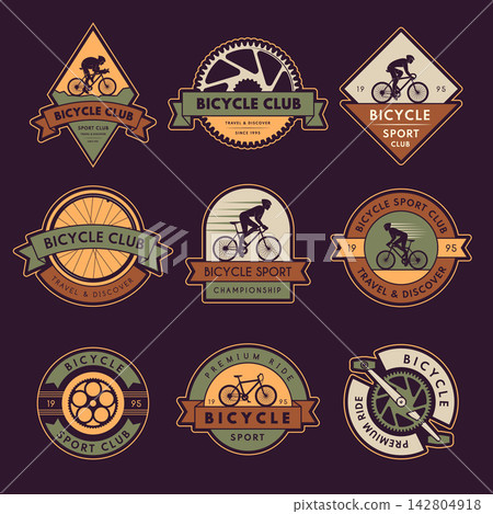 Bicycle Club sport badges and emblems set vector illustration Bicycle Club sport badges and emblems set vector illustration 142804918