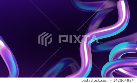 3D iridescent tubes abstract background with holographic gradient curves on dark purple backdrop 3D iridescent tubes abstract background with holographic gradient curves on dark purple backdrop 142804984