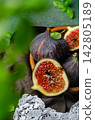 Fresh Figs with Honey and Basil Leaves, Sliced Fig Rustic Food Still Life	 142805189