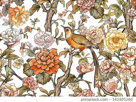 chinoiserie pattern with birds 142805260