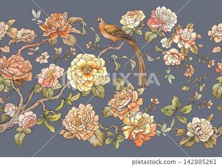 chinoiserie pattern with birds 142805261