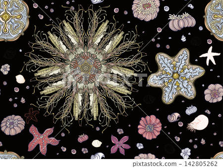 Colorful seamless marine pattern with corals 142805262
