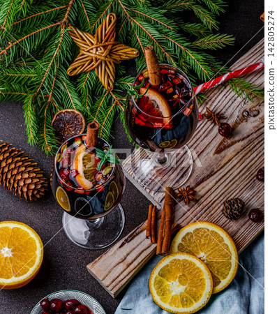 Traditional Mulled Wine with Orange, Cinnamon and Spices Traditional Mulled Wine with Orange, Cinnamon and Spices 142805274