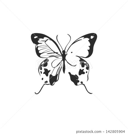 Hand Drawn Butterfly with Open Wings Vector Illustration, Black and White Decorative Line Art Insect for Tattoo, Fashion Print, Boho Poster, Feminine Design, Logo and Nature Decor Hand Drawn Butterfly with Open Wings Vector Illustration, Black and White Decorative Line Art Insect for Tattoo, Fashion Print, Boho Poster, Feminine Design, Logo and Nature Decor 142805904