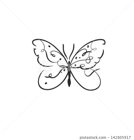Hand Drawn Butterfly Line Art Vector Illustration, Elegant Decorative Insect with Ornamental Wings for Tattoo, Boho Design, Fashion Print, Logo, Beauty and Nature Decor Hand Drawn Butterfly Line Art Vector Illustration, Elegant Decorative Insect with Ornamental Wings for Tattoo, Boho Design, Fashion Print, Logo, Beauty and Nature Decor 142805917