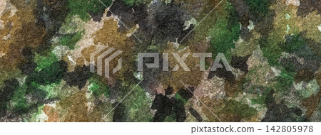 Green brown watercolor abstract art background with camouflage pattern, olive paint stains and splashes, macro. Grunge texture Green brown watercolor abstract art background with camouflage pattern, olive paint stains and splashes, macro. Grunge texture 142805978