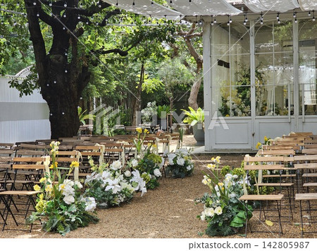 A beautifully decorated wedding venue A beautifully decorated wedding venue 142805987