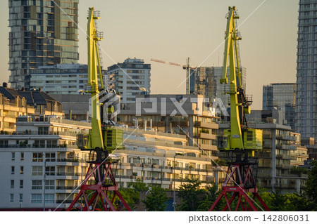 Historic Yellow Port Cranes at Puerto Madero Buenos Aires Waterfront 142806031