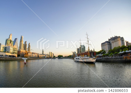 Puerto Madero Waterfront at Sunset with Historic Tall Ship Puerto Madero Waterfront at Sunset with Historic Tall Ship 142806033
