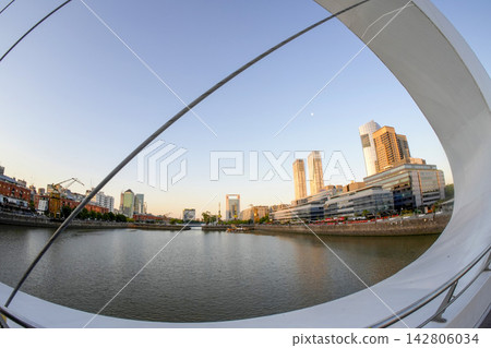 Puerto Madero Waterfront at Sunset with Puente de la Mujer Puerto Madero Waterfront at Sunset with Puente de la Mujer 142806034