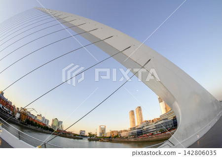 Puente de la Mujer Bridge Fisheye View at Sunset Buenos Aires 142806035