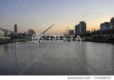 Puente de la Mujer at Dusk in Puerto Madero Buenos Aires Puente de la Mujer at Dusk in Puerto Madero Buenos Aires 142806052