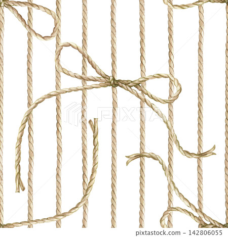 Rope lines with bow knot seamless pattern hand painted with watercolor isolated on white background Rope lines with bow knot seamless pattern hand painted with watercolor isolated on white background 142806055