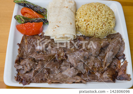 delicious turkish kebab on a table delicious turkish kebab on a table 142806096