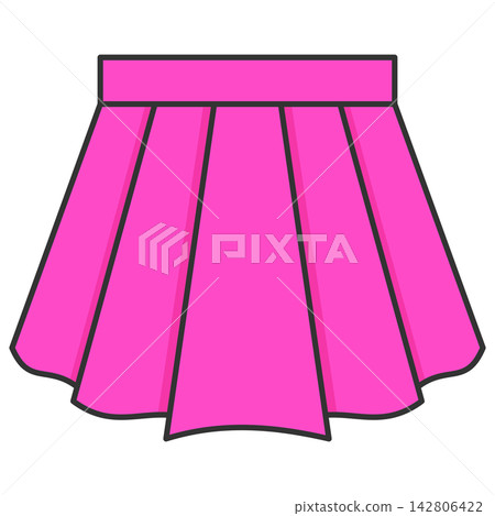 Flat style icon illustration of a bright pink pleated short skirt isolated on transparent background. Colorful graphic design element clip art for female fashion assets. Flat style icon illustration of a bright pink pleated short skirt isolated on transparent background. Colorful graphic design element clip art for female fashion assets. 142806422