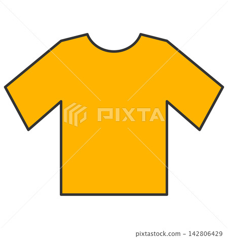 Flat style icon illustration of a bright yellow casual t-shirt isolated on transparent background. Colorful graphic design element clip art for short sleeve apparel assets. Flat style icon illustration of a bright yellow casual t-shirt isolated on transparent background. Colorful graphic design element clip art for short sleeve apparel assets. 142806429
