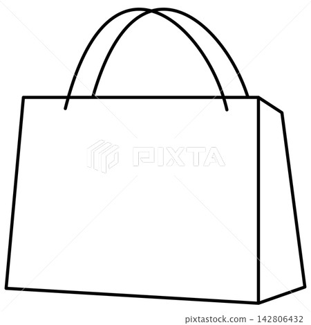 Minimalist black outline icon illustration of a paper shopping bag isolated on transparent background. Line art stroke retail store bag clip art graphic design element for market assets. Minimalist black outline icon illustration of a paper shopping bag isolated on transparent background. Line art stroke retail store bag clip art graphic design element for market assets. 142806432