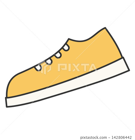 Flat style icon illustration of a yellow casual sneaker shoe isolated on transparent background. Colorful graphic design element clip art for footwear fashion assets. Flat style icon illustration of a yellow casual sneaker shoe isolated on transparent background. Colorful graphic design element clip art for footwear fashion assets. 142806442