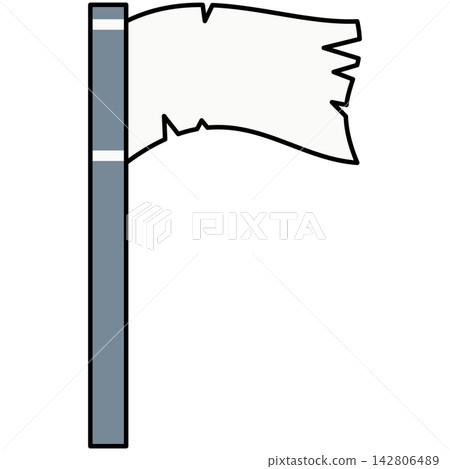 Flat style icon illustration of white flag of surrender on pole isolated on transparent background. Graphic design element clip art for defeat give up assets. 142806489