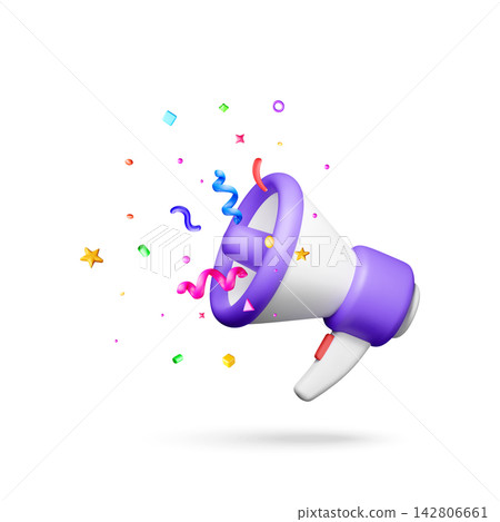 3D megaphone with colorful confetti 142806661
